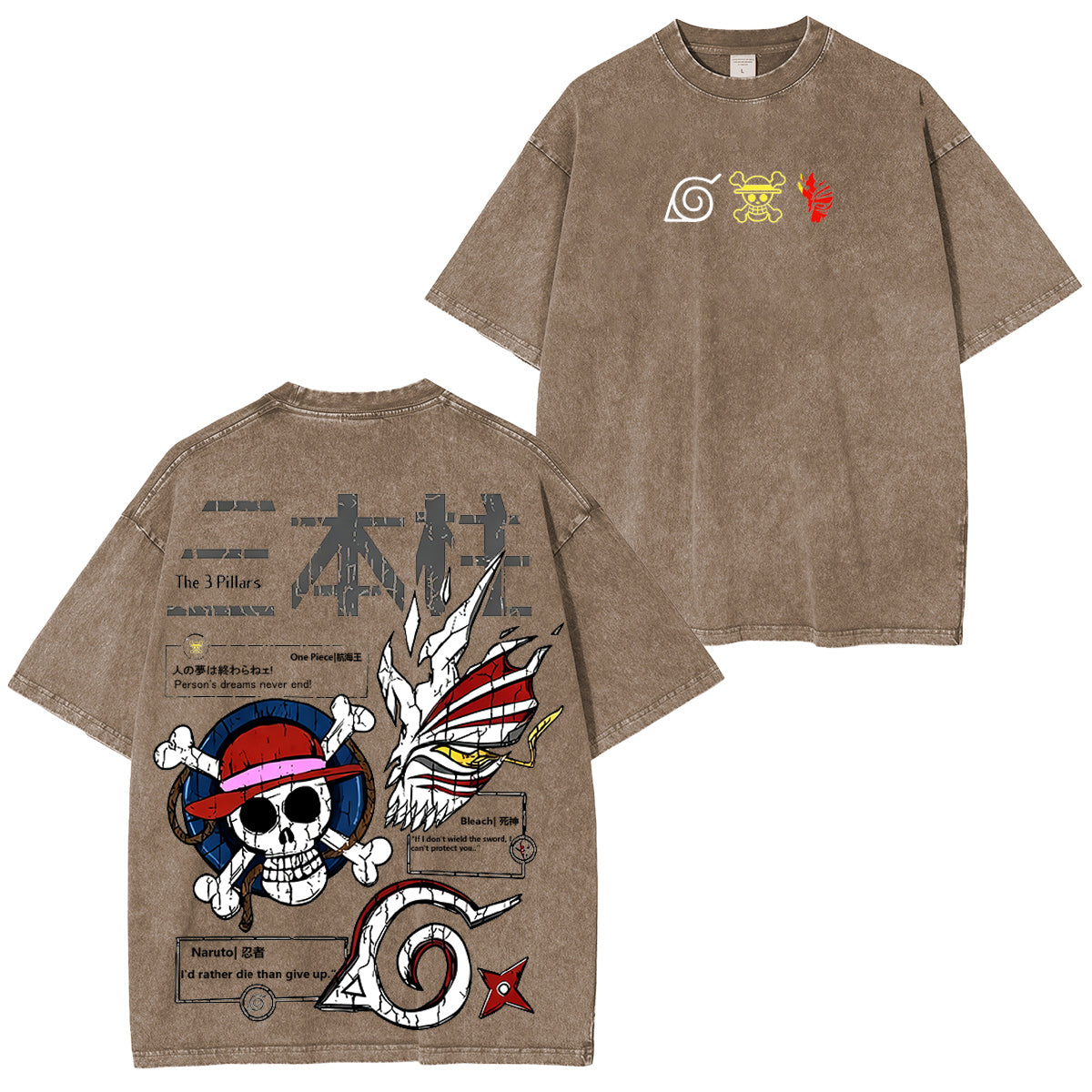 Naruto& One Piece& Bleach Polera Lavada Vintage