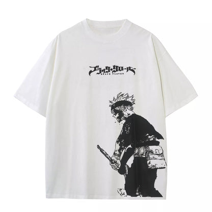 Asta x Black Bulls Black Clover Anime Double Printed Polera Lavada Vintage Unisex