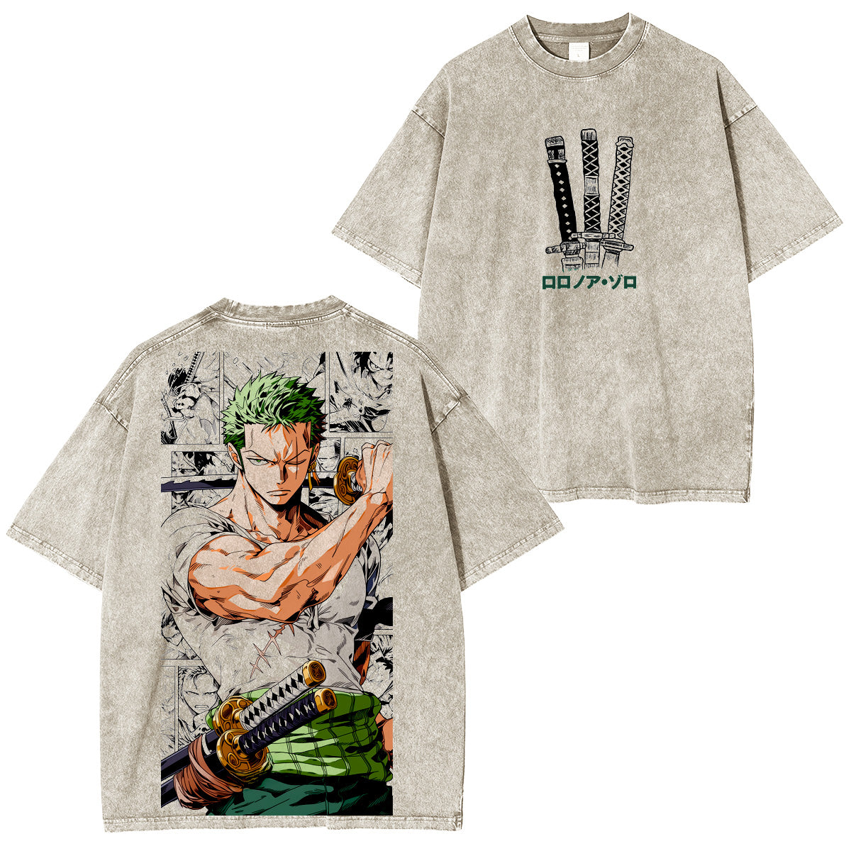 One Piece Roronoa Zoro Polera Lavada Vintage