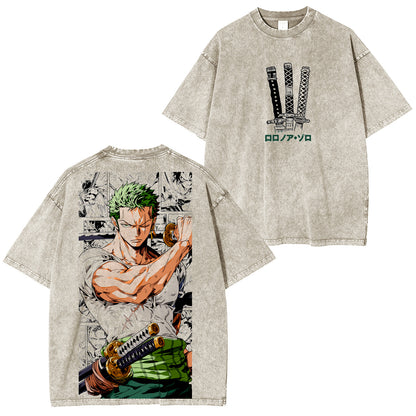 One Piece Roronoa Zoro Polera Lavada Vintage