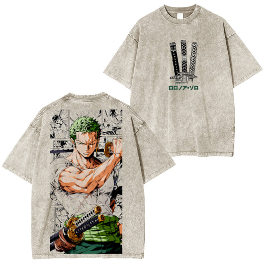 One Piece Roronoa Zoro Polera Lavada Vintage