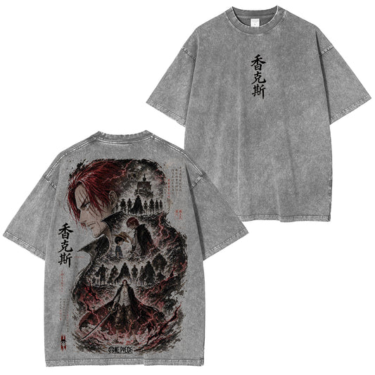 One Piece : Portgas D. Ace Polera Lavada Vintage