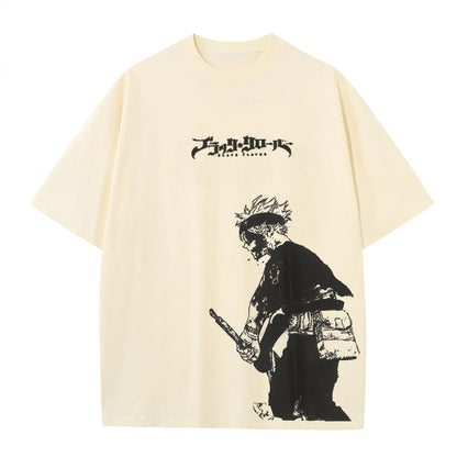 Asta x Black Bulls Black Clover Anime Double Printed Polera Lavada Vintage Unisex