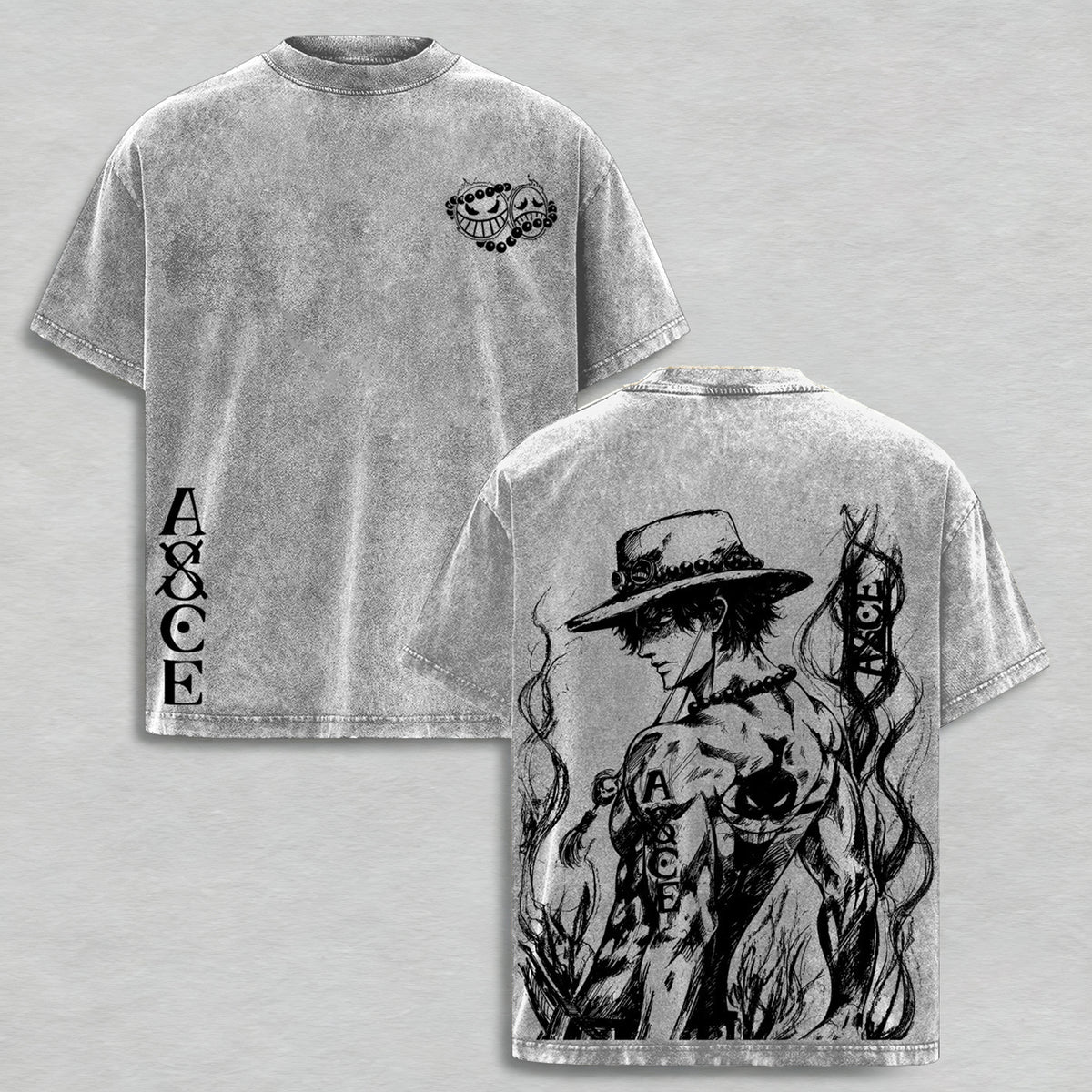 One Piece : Portgas D. Ace Polera Lavada Vintage