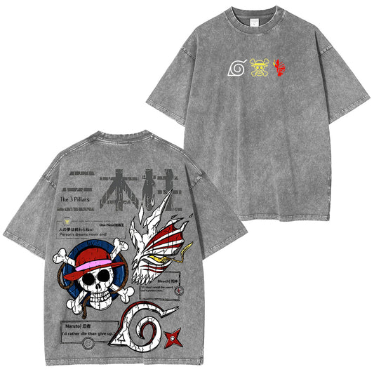 Naruto& One Piece& Bleach Polera Lavada Vintage