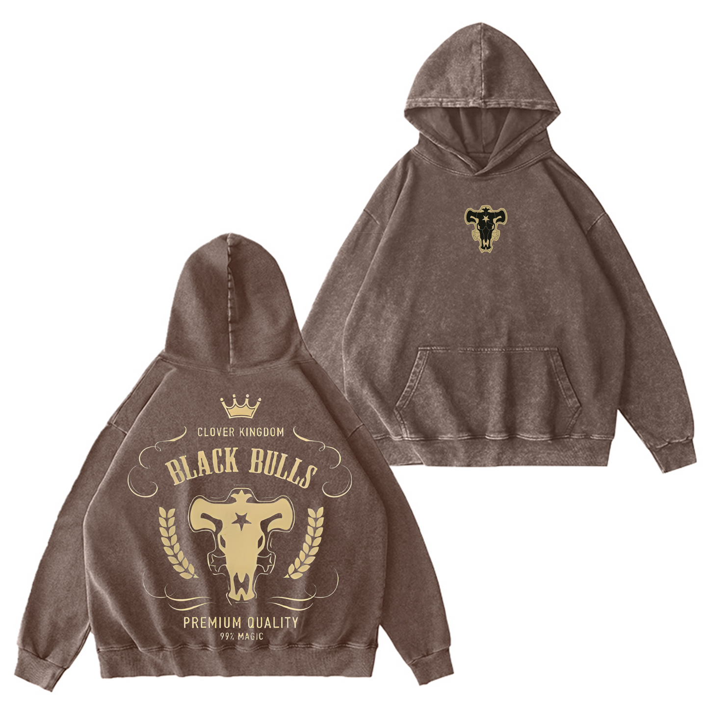 Polera Black Bulls Black Clover Vintage Washed Hooded Sweatshirt