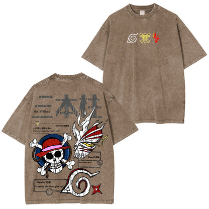 Naruto& One Piece& Bleach Polera Lavada Vintage