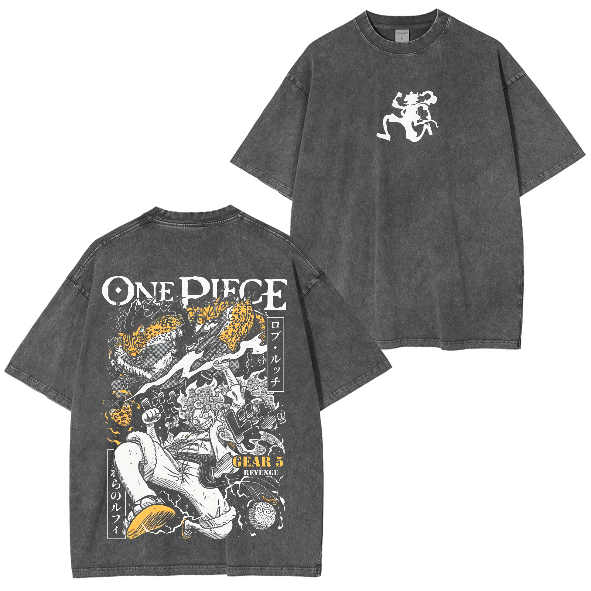 Gear 5 Luffy,One Piece Oversized Anime Washed T-shirt/Crewneck/Hoodie