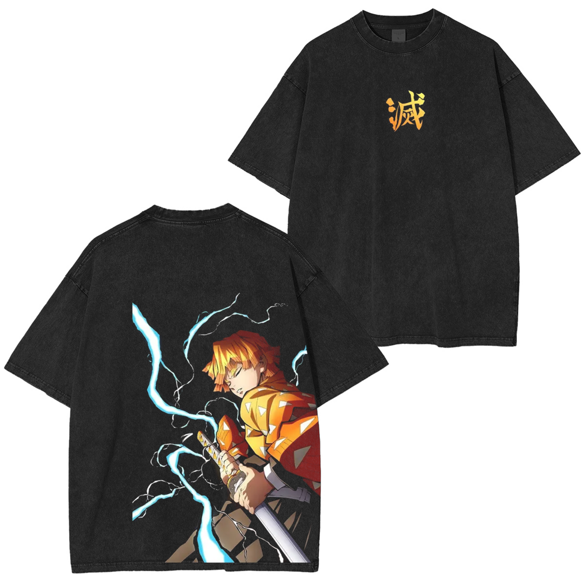 ZENITSU Demon Slayer Vintage Oversize Unisex Washed T-Shirt