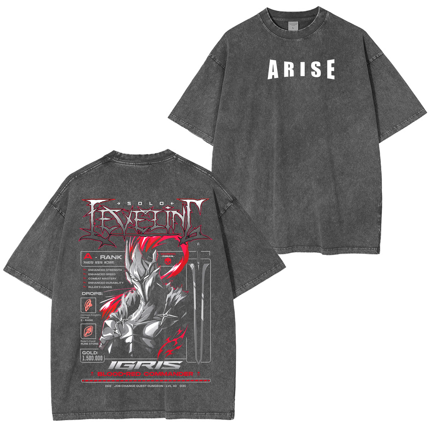 Igris Solo Leveling Vintage Anime Washed T-shirt/Crewneck/Hoodie