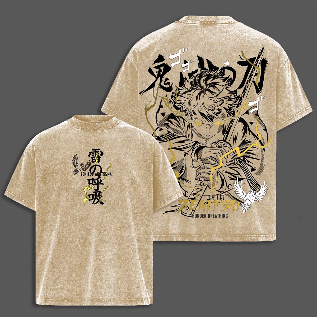 Zenitsu Demon Slayer Vintage Washed Unisex Polera