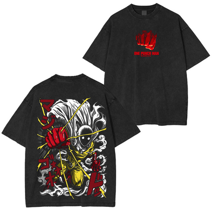 One-Punch Man Polera Lavada Vintage