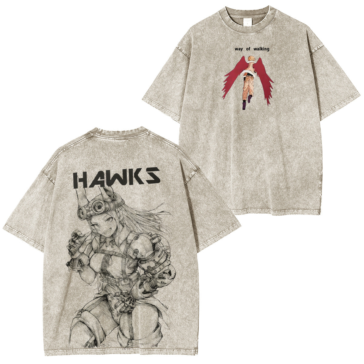 Mirko x Hawks My Hero Academia Polera Lavada Vintage
