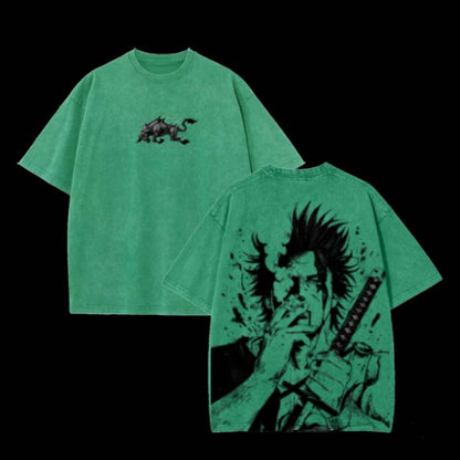 Yami Sukehiro x Black Bulls Black Clover Anime Double Printed Vintage Washed Tee Unisex T-shirt