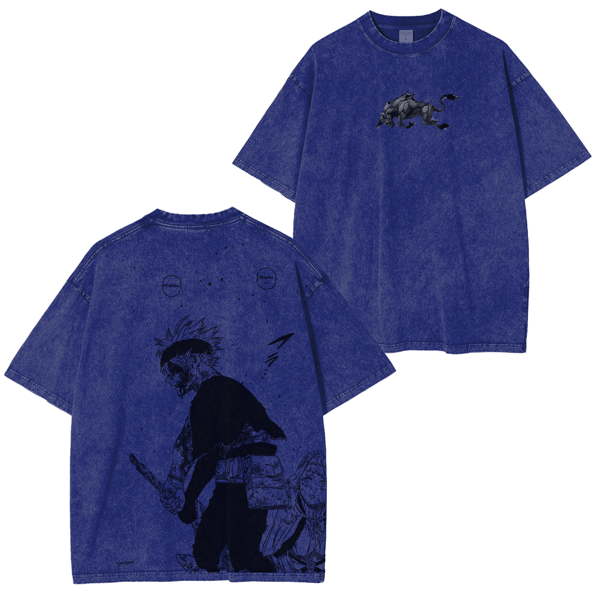 Asta x Black Bulls Black Clover Anime Double Printed Polera Lavada Vintage Unisex