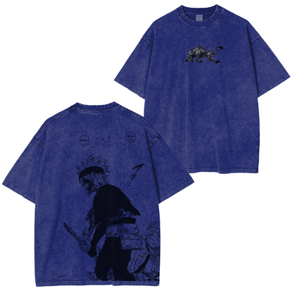 Asta x Black Bulls Black Clover Anime Double Printed Polera Lavada Vintage Unisex