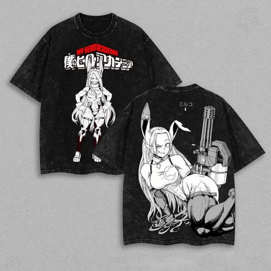 Retro Vintage Limited Mirko Boku No Hero Ver 1 - My Hero Academia Anime Double Printed Polera Lavada Unisex