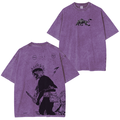 Asta x Black Bulls Black Clover Anime Double Printed Polera Lavada Vintage Unisex