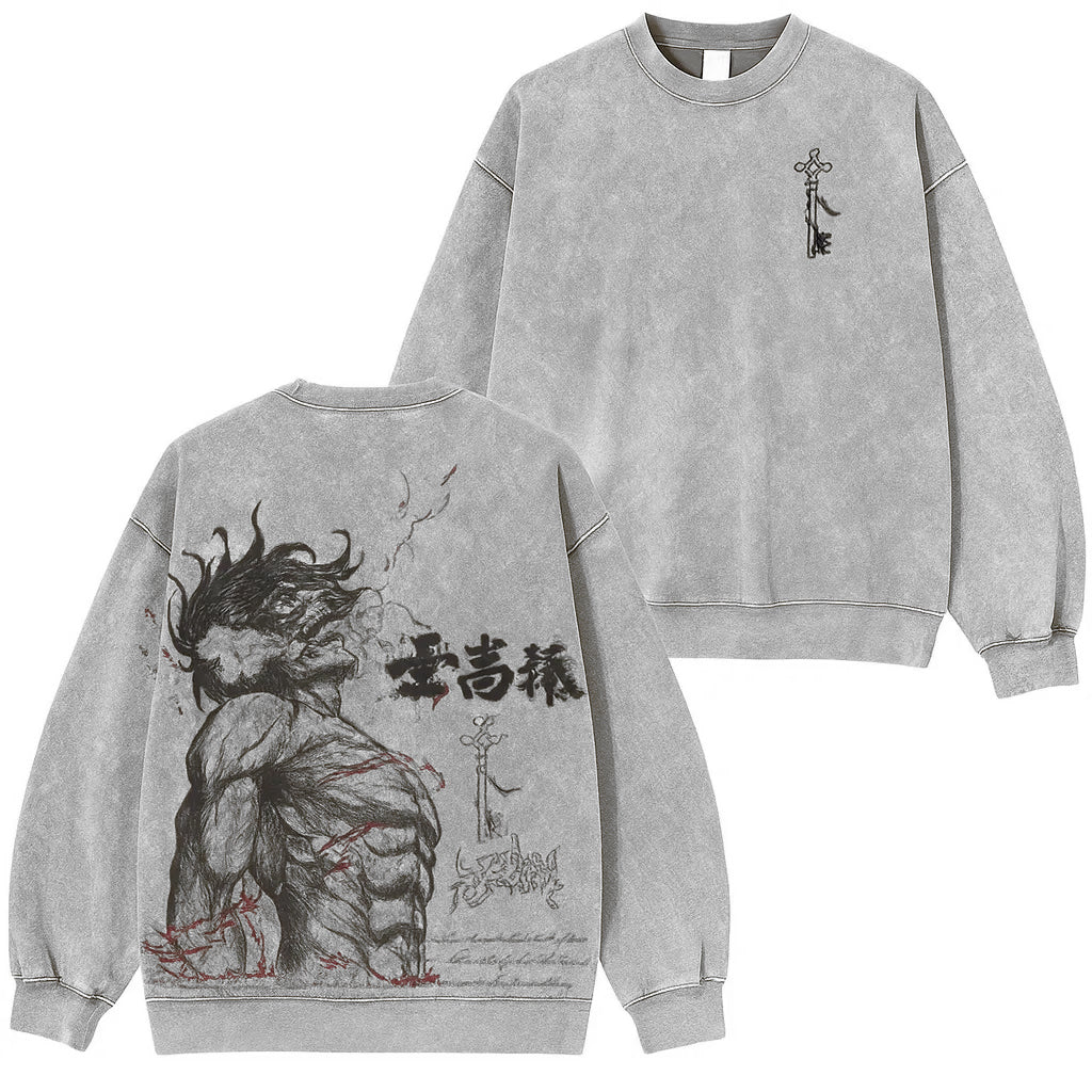 Polera Attack on Titan Eren Yeager Vintage Washed Pullover Crew Neck Sweatshirt