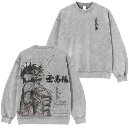 Polera Attack on Titan Eren Yeager Vintage Washed Pullover Crew Neck Sweatshirt
