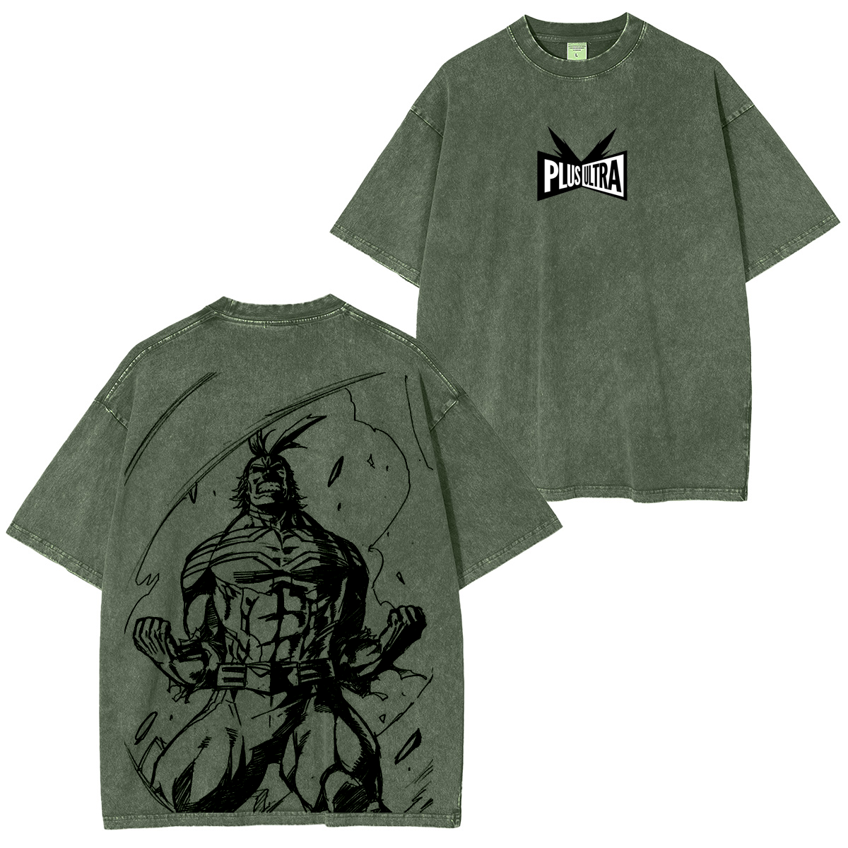 My Hero Academia Double Print Oversize Anime Manga Acid Washed Cotton T-ShirtDouble Print Oversize Anime Manga Acid Washed Cotton Polera