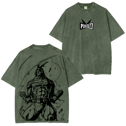 My Hero Academia Double Print Oversize Anime Manga Acid Washed Cotton T-ShirtDouble Print Oversize Anime Manga Acid Washed Cotton Polera