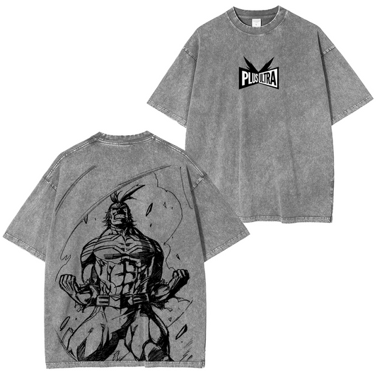 My Hero Academia Double Print Oversize Anime Manga Acid Washed Cotton T-ShirtDouble Print Oversize Anime Manga Acid Washed Cotton Polera