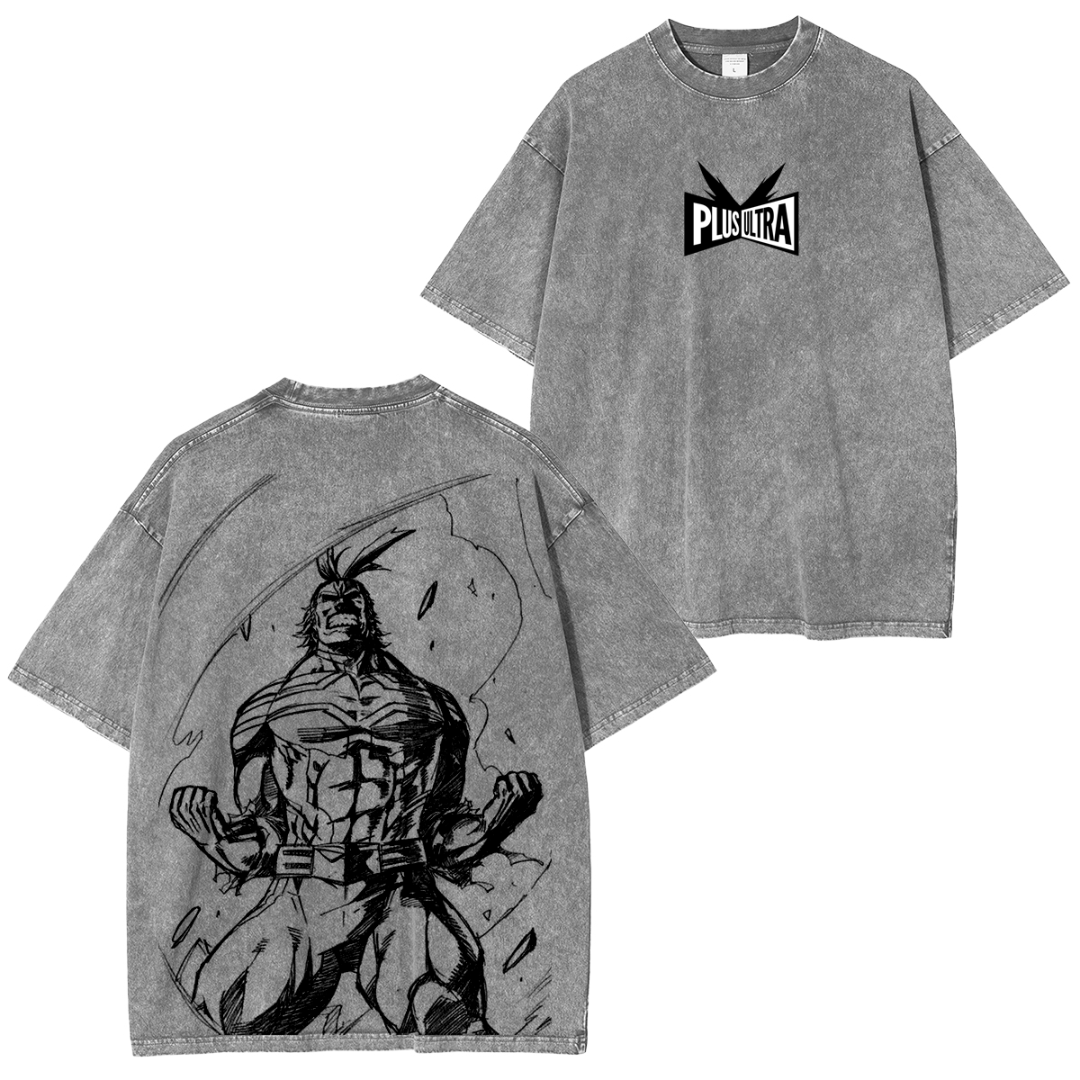 My Hero Academia Double Print Oversize Anime Manga Acid Washed Cotton T-ShirtDouble Print Oversize Anime Manga Acid Washed Cotton Polera