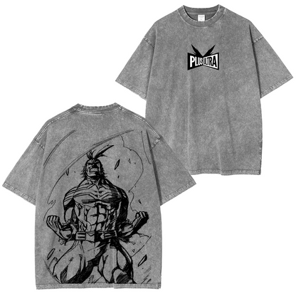 My Hero Academia Double Print Oversize Anime Manga Acid Washed Cotton T-ShirtDouble Print Oversize Anime Manga Acid Washed Cotton Polera