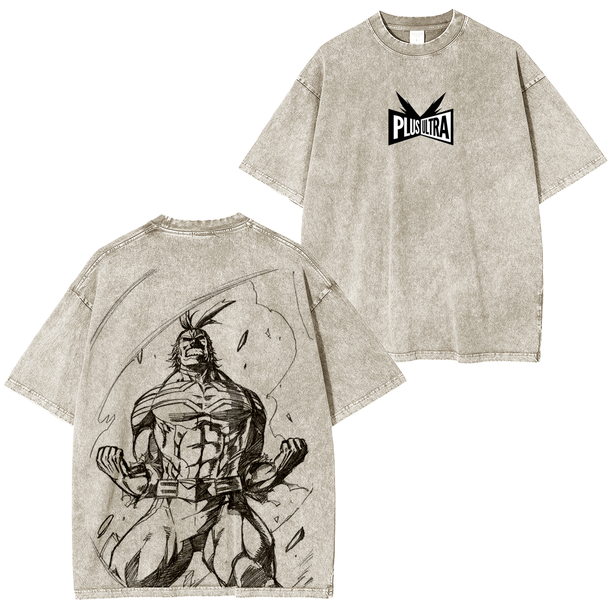 My Hero Academia Double Print Oversize Anime Manga Acid Washed Cotton T-ShirtDouble Print Oversize Anime Manga Acid Washed Cotton Polera
