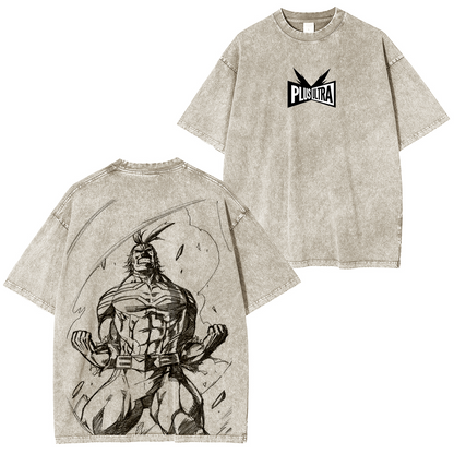 My Hero Academia Double Print Oversize Anime Manga Acid Washed Cotton T-ShirtDouble Print Oversize Anime Manga Acid Washed Cotton Polera