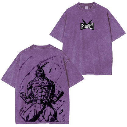 My Hero Academia Double Print Oversize Anime Manga Acid Washed Cotton T-ShirtDouble Print Oversize Anime Manga Acid Washed Cotton Polera
