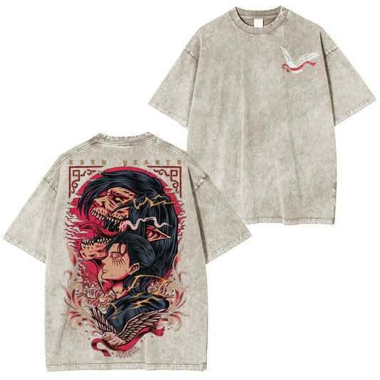 Eren Yeager Attack on Titan Anime Washed T-shirt/Crewneck/Hoodie