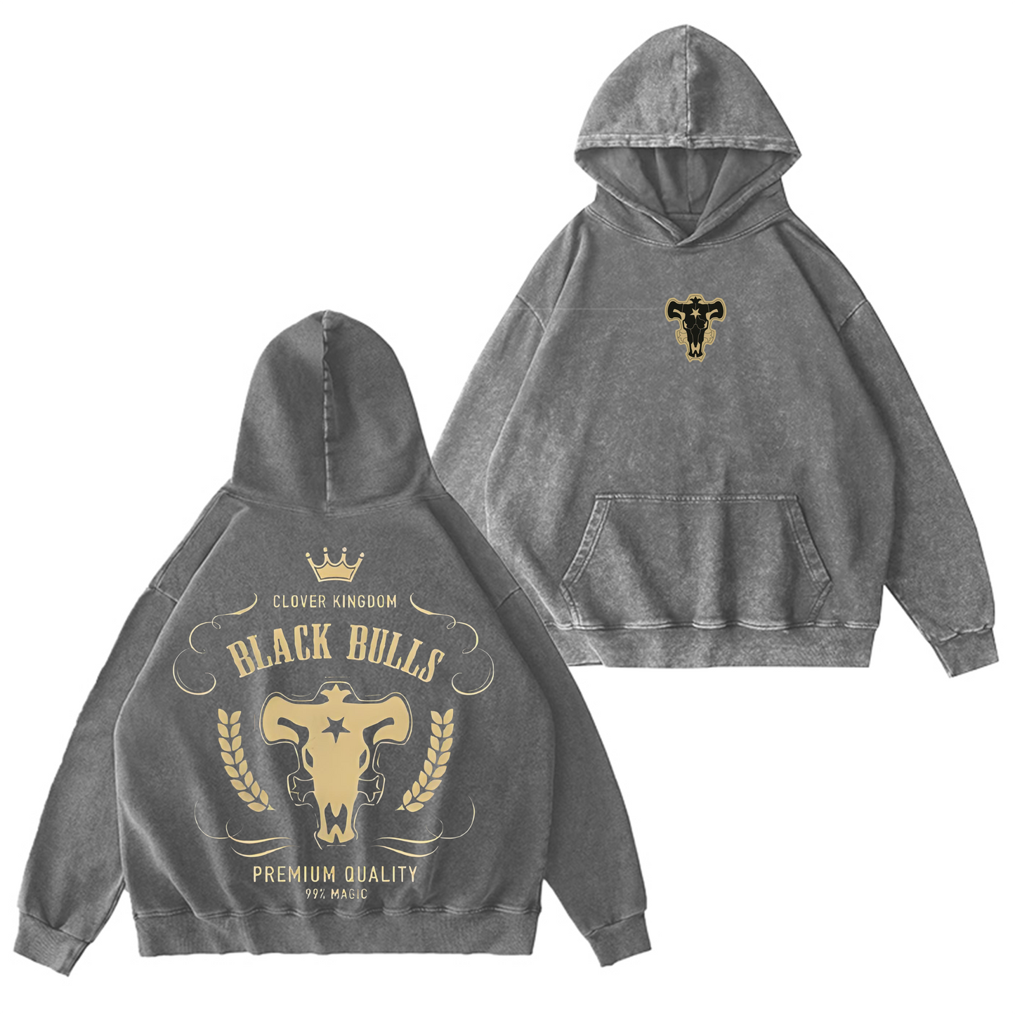 Polera Black Bulls Black Clover Vintage Washed Hooded Sweatshirt