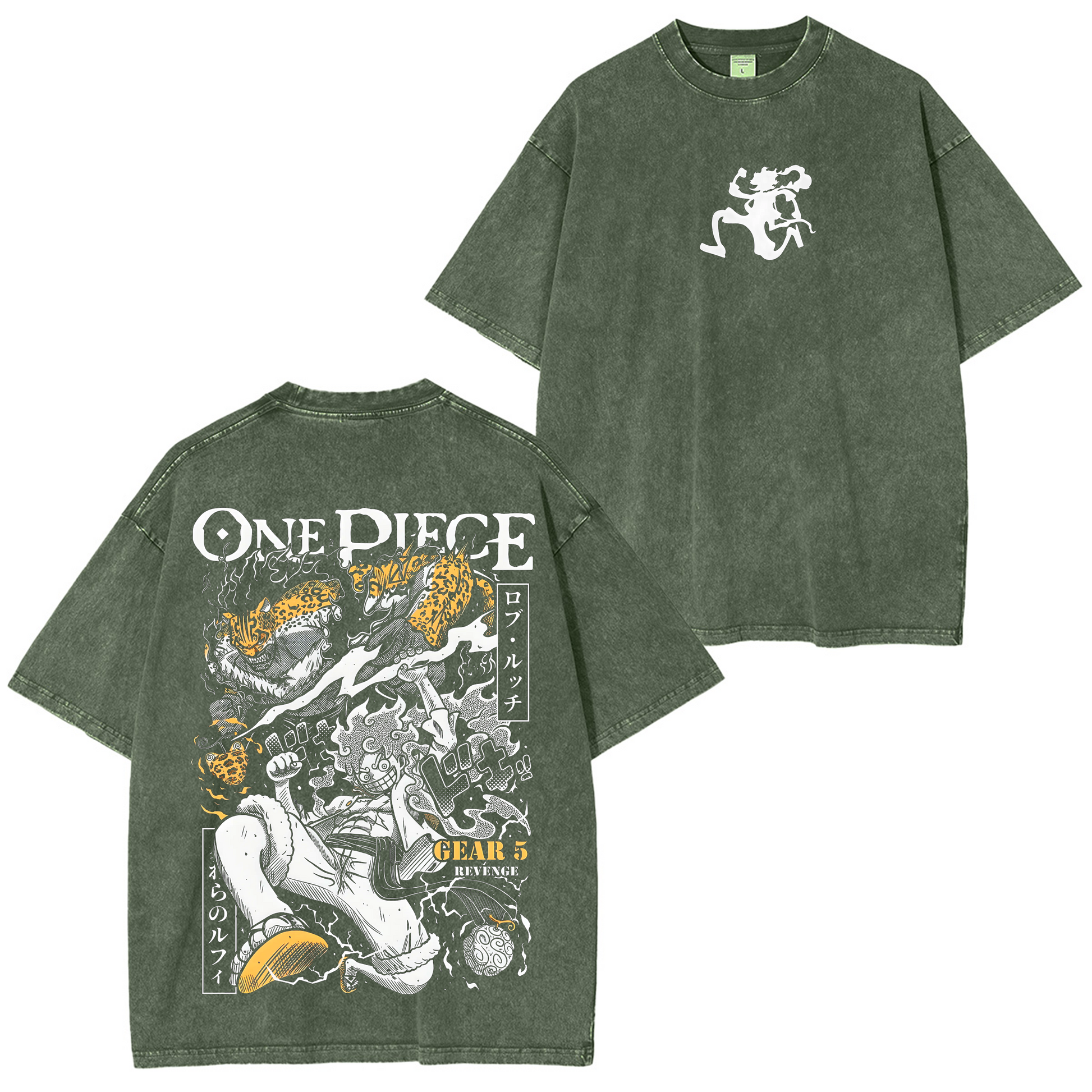 Gear 5 Luffy,One Piece Oversized Anime Washed T-shirt/Crewneck/Hoodie