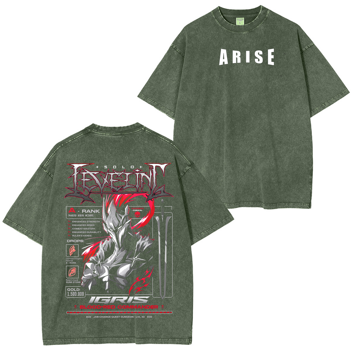 Igris Solo Leveling Vintage Anime Washed T-shirt/Crewneck/Hoodie