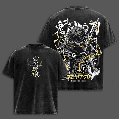 Zenitsu Demon Slayer Vintage Washed Unisex Polera