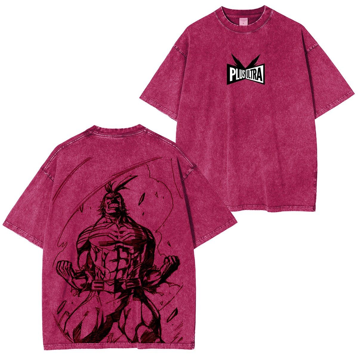 My Hero Academia Double Print Oversize Anime Manga Acid Washed Cotton T-ShirtDouble Print Oversize Anime Manga Acid Washed Cotton Polera