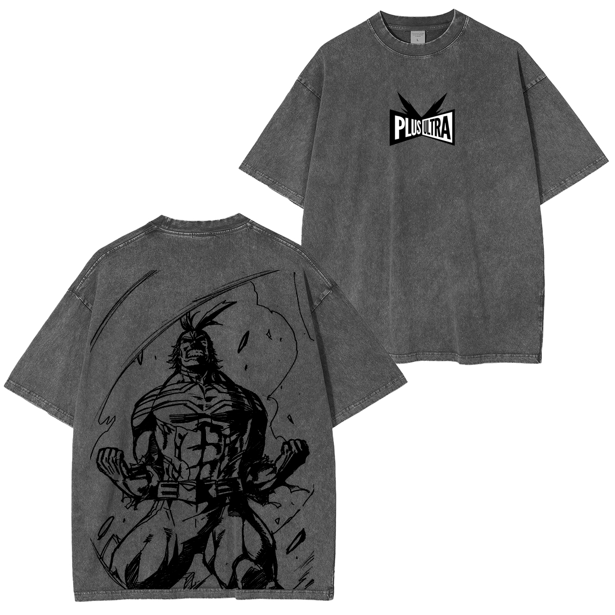 My Hero Academia Double Print Oversize Anime Manga Acid Washed Cotton T-ShirtDouble Print Oversize Anime Manga Acid Washed Cotton Polera