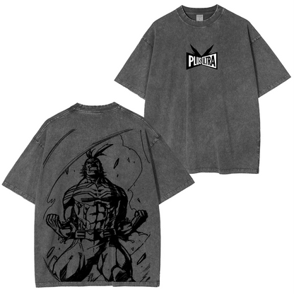 My Hero Academia Double Print Oversize Anime Manga Acid Washed Cotton T-ShirtDouble Print Oversize Anime Manga Acid Washed Cotton Polera