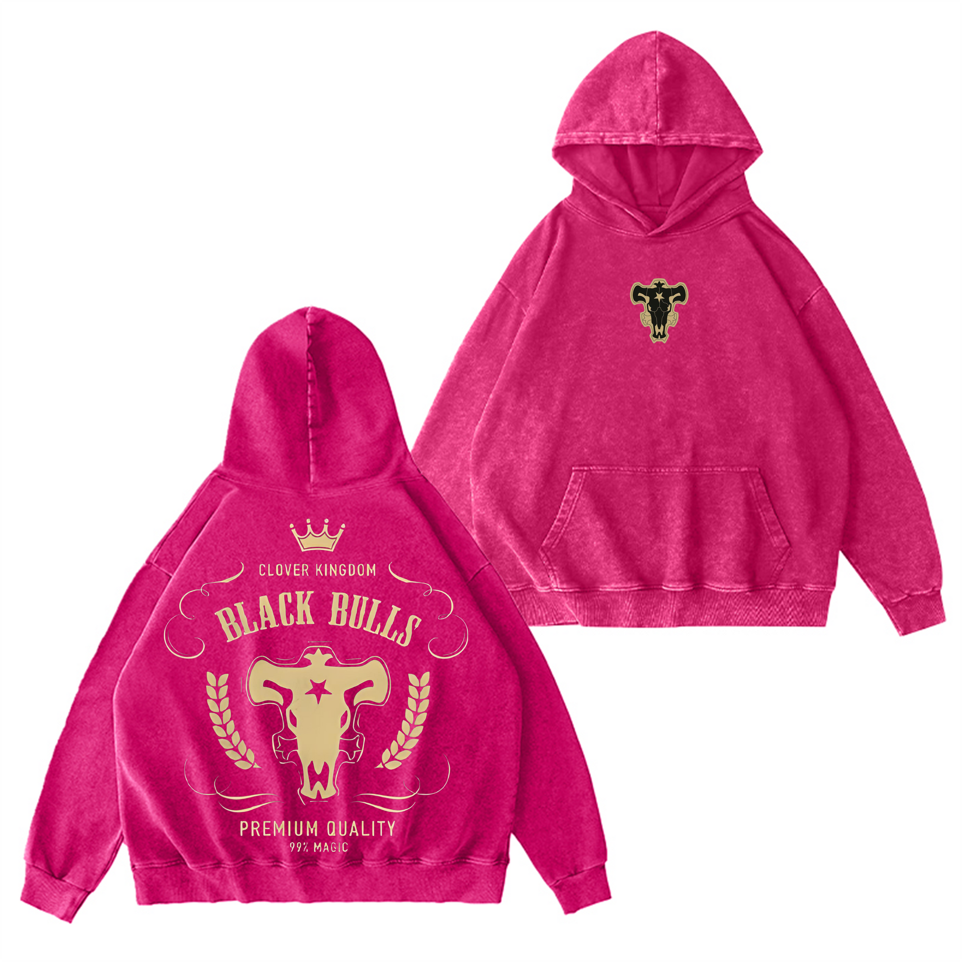 Polera Black Bulls Black Clover Vintage Washed Hooded Sweatshirt