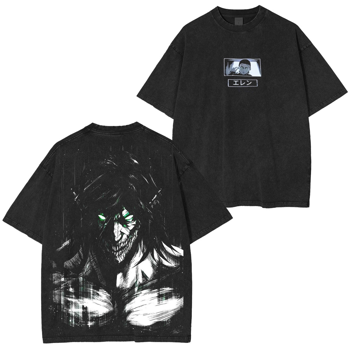 Retro Heavy Eren Yeager x Attack On Titan V2 Anime Double Printed Men's Vintage Polera Oversized Lavada