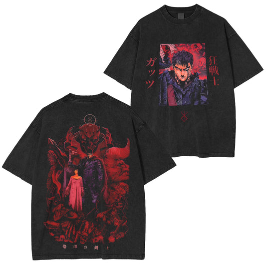 Berserk Anime Acid Washed Polera Oversize