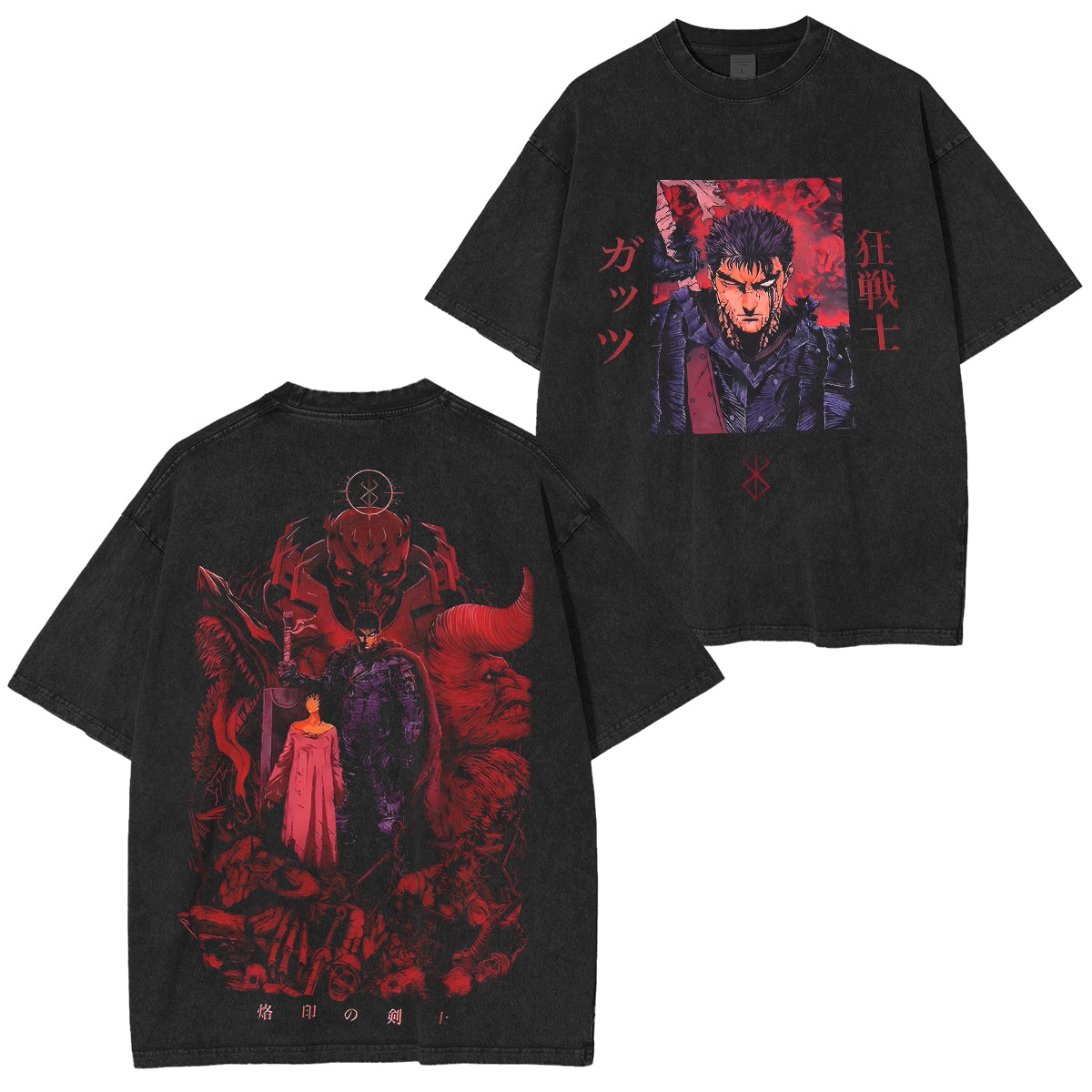 Berserk Anime Acid Washed Polera Oversize
