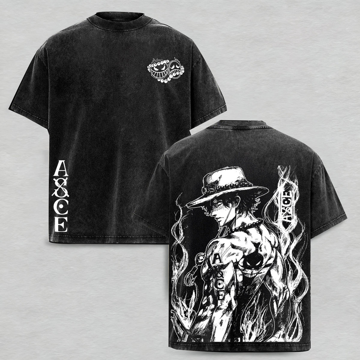 One Piece : Portgas D. Ace Polera Lavada Vintage