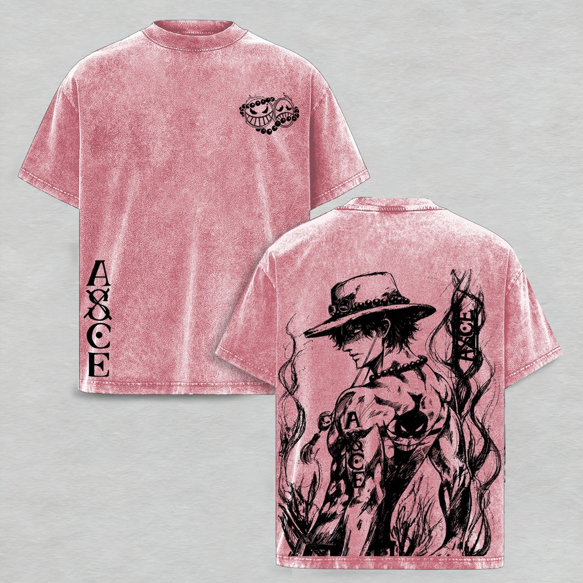 One Piece : Portgas D. Ace Polera Lavada Vintage