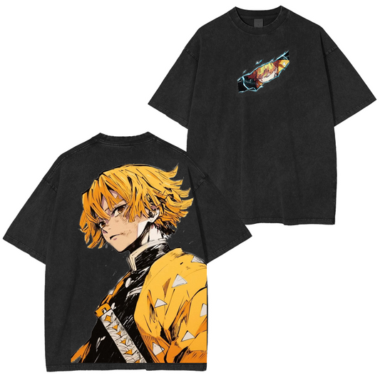 Demon Slayer Zenitsu Agatsuma Vintage Anime Washed T-shirt
