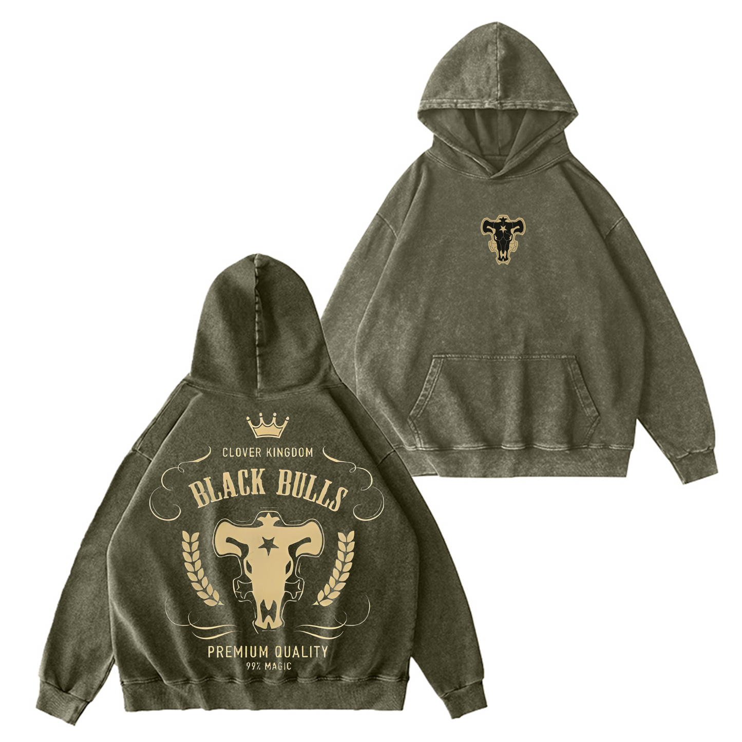 Polera Black Bulls Black Clover Vintage Washed Hooded Sweatshirt