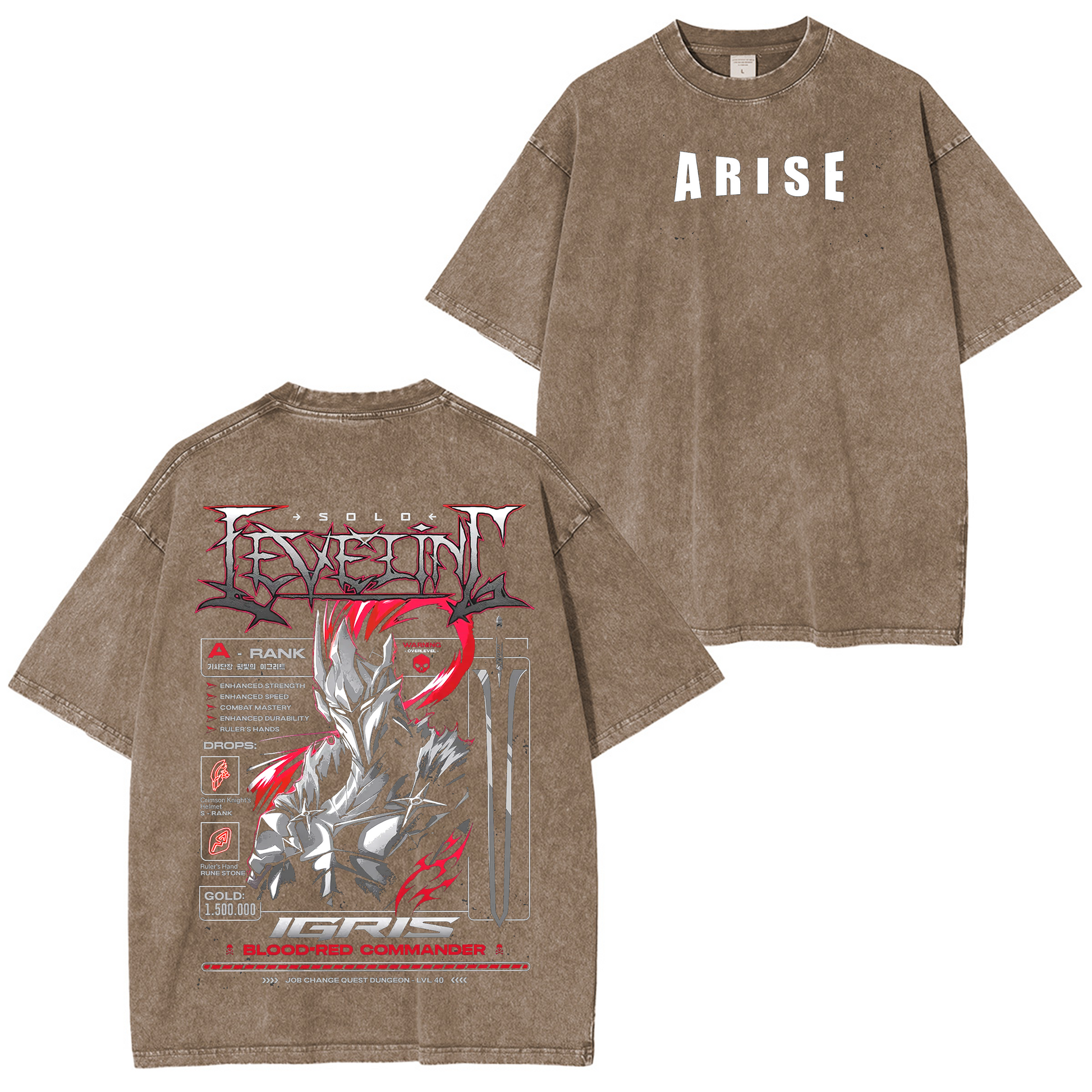 Igris Solo Leveling Vintage Anime Washed T-shirt/Crewneck/Hoodie