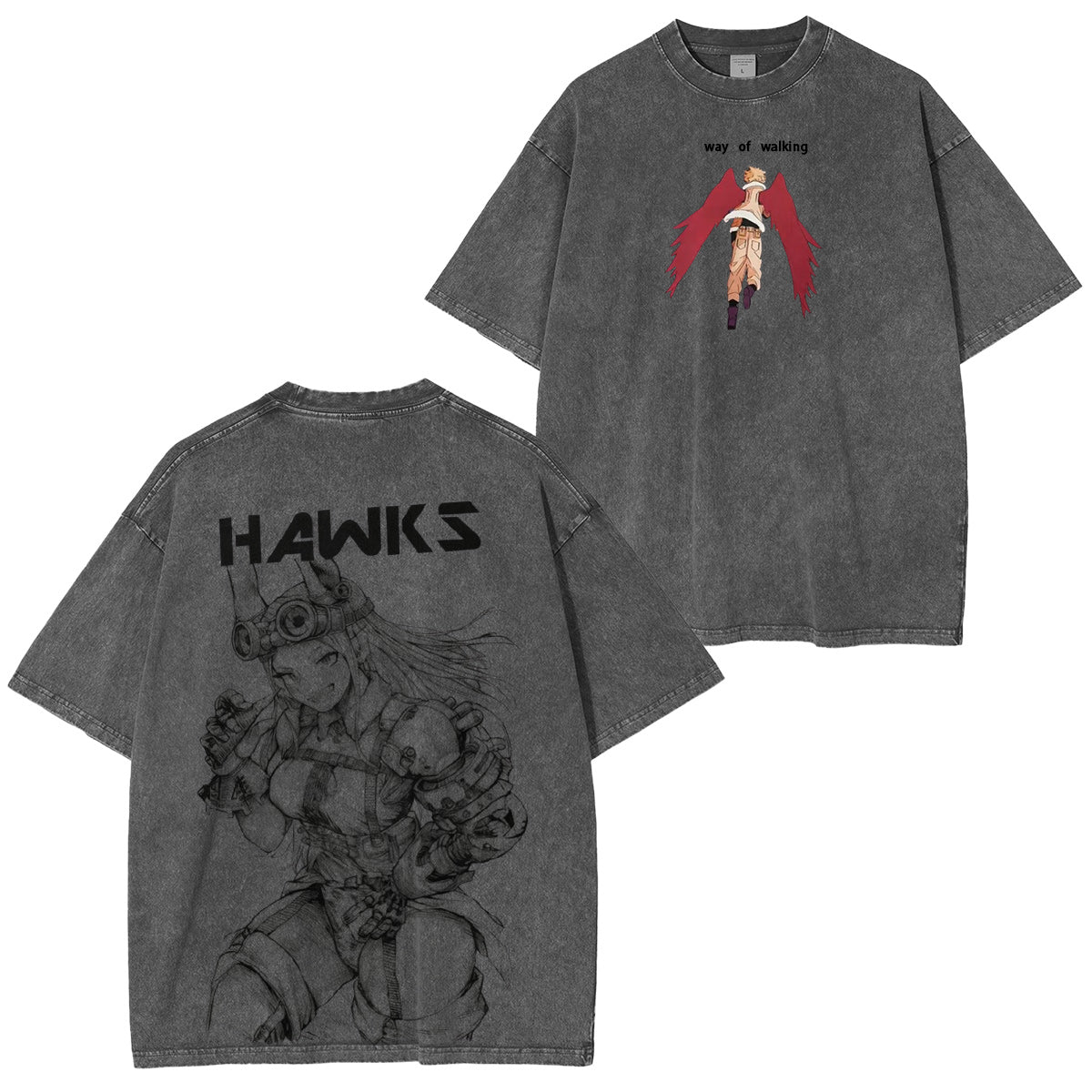 Mirko x Hawks My Hero Academia Polera Lavada Vintage